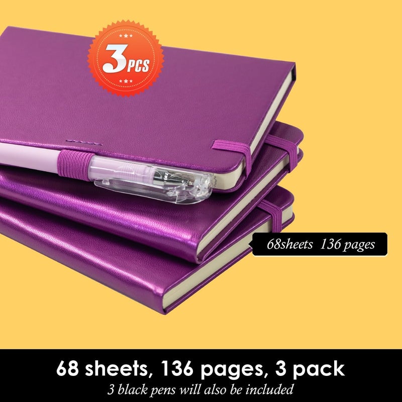 NIRMIRO (3 Pack) Pocket Journal Notebook, Small Mini Notepad with Pens for Work, hardcover A6 Notebook 3.7" x 5.7" College Ruled with 100Gsm Premium Lined Paper, Pearlescent Purple - Image 4